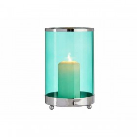 Portacandele Argentato Azzurro Cilindro 12,2 x 19,5 x 12,2 cm Metallo Vetro