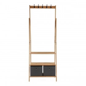 Attaccapanni da Terra Grigio Marrone Legno Stoffa (40,5 x 175 x 67 cm)
