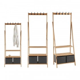Attaccapanni da Terra Grigio Marrone Legno Stoffa (40,5 x 175 x 67 cm)