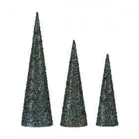 Decorazione Natale Coni Paillettes Azzurro Dorato Plastica