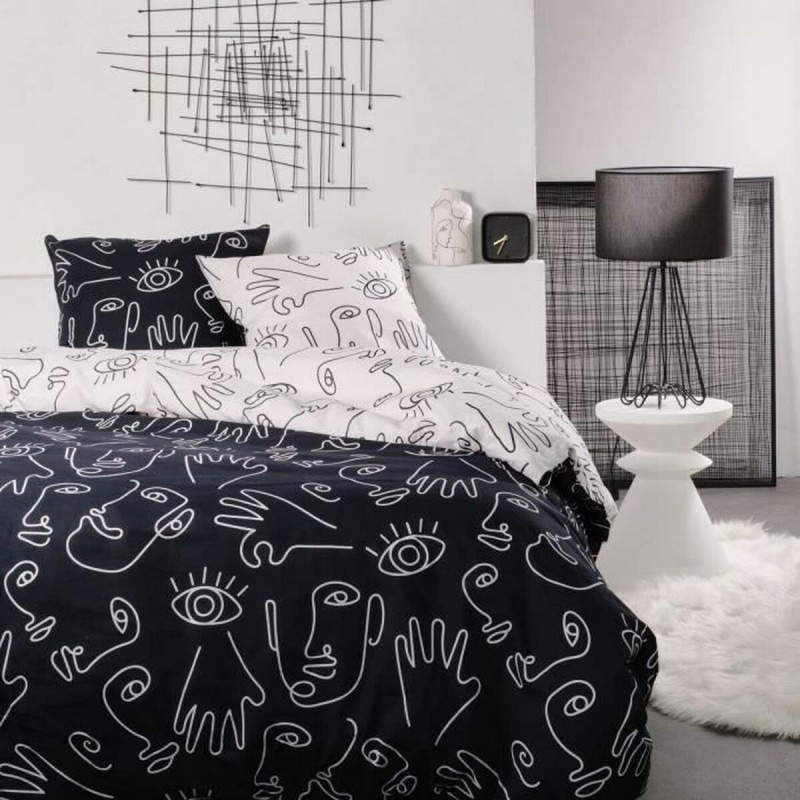Set di copripiumino TODAY faces Nero 220 x 240 cm 3 Pezzi