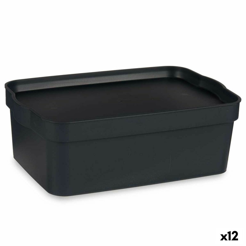 Scatola portaoggetti con coperchio Antracite Plastica 6 L 21 x 11 x 32 cm (12 Unità)