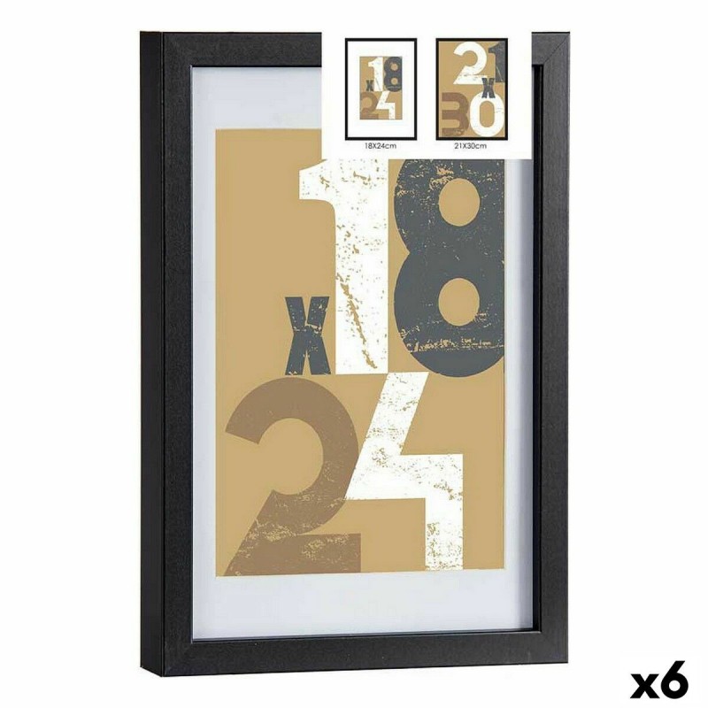 Cornice Portafoto 24 x 2,5 x 32,5 cm Nero Vetro Legno MDF (6 Unità)