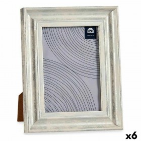 Cornice Portafoto 19 x 2 x 24 cm Cristallo Argentato Legno Marrone Plastica (6 Unità)