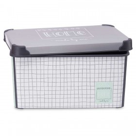 Scatola portaoggetti con coperchio Home Con griglia Grigio Plastica 10 L 23,5 x 16,5 x 35 cm (12 Unità)