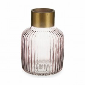Vaso Righe Rosa Dorato Vetro 14,5 x 22 x 14,5 cm (6 Unità)