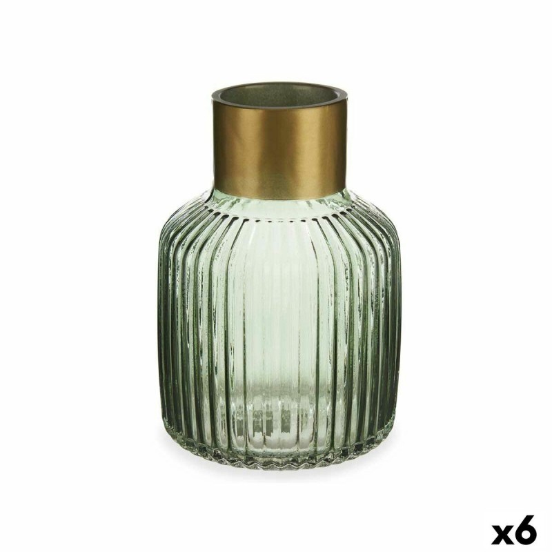Vaso Righe Verde Dorato Vetro 14,5 x 22 x 14,5 cm (6 Unità)