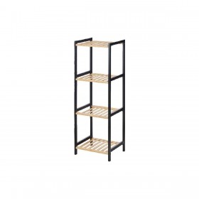 Scaffale da Bagno 35 x 30 x 100 cm Nero Naturale Bambù Legno di pino