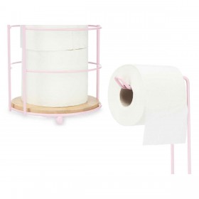 Portarotolo di Carta Igienica Rosa Metallo Bambù 16,5 x 63,5 x 16,5 cm (4 Unità)
