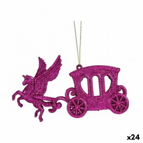 Decorazione Natalizia Carrozza Magica Fucsia Plastica Porporina 15 x 8,5 x 4,5 cm (24 Unità)