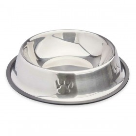 Ciotola per cani Argentato Grigio Gomma Metallo 26 x 7 x 26 cm (12 Unità)