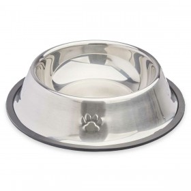 Ciotola per cani Argentato Grigio Gomma Metallo 22 x 6 x 22 cm (12 Unità)
