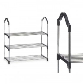 Scarpiera 3 Mensole Argentato 58 x 26 x 58 cm Nero Metallo (6 Unità)