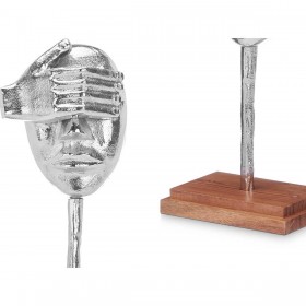 Statua Decorativa Viso Argentato Legno Metallo 16 x 34 x 10 cm
