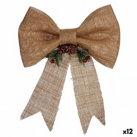 Decorazione Natalizia Fiocco Marrone Rosso Verde Fibra naturale 24 x 5 x 34 cm (12 Unità)