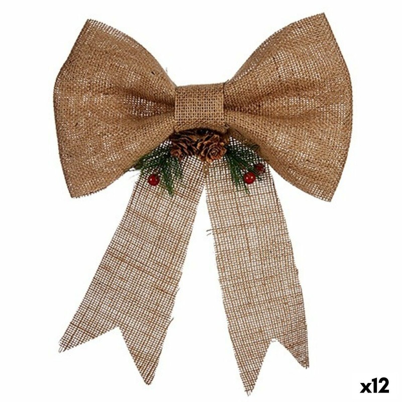 Decorazione Natalizia Fiocco Marrone Rosso Verde Fibra naturale 24 x 5 x 34 cm (12 Unità)
