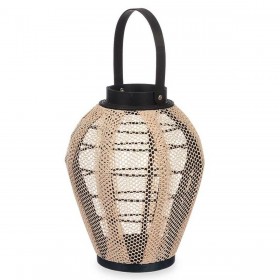 Portacandele Lanterna Con maniglia Beige Legno Stoffa 25 x 30 x 25 cm (2 Unità)