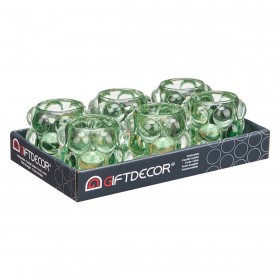 Portacandele Microsfere Verde Cristallo 8,4 x 9 x 8,4 cm (12 Unità)