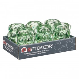 Portacandele Microsfere Verde Cristallo 8,4 x 12,5 x 8,4 cm (12 Unità)