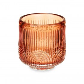 Portacandele Righe Arancio Cristallo 7,5 x 7,8 x 7,5 cm (12 Unità)