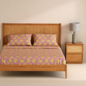 Set di Lenzuola Benetton Giallo Rosa Standard Mela 4 Pezzi