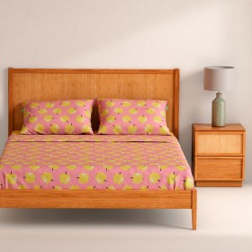 Set di Lenzuola Benetton Giallo Rosa Standard Mela 4 Pezzi