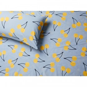 Set di Lenzuola Benetton Giallo Azzurro Standard Ciliegie 4 Pezzi