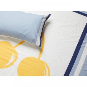 Set di Lenzuola Benetton Giallo Azzurro Ciliegie 3 Pezzi