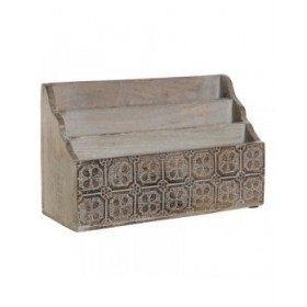 Contenitore per Sistemare Multiuso DKD Home Decor Bianco Naturale Legno di mango 32 x 13 x 21 cm (12 Unità)