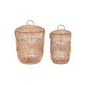 Set di Cestini DKD Home Decor Naturale Marrone Chiaro Tropicale 45 x 45 x 57 cm