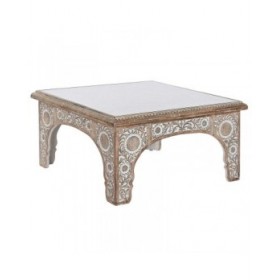 Tavolino da Caffè DKD Home Decor 81 x 81 x 45 cm Cristallo Alluminio Legno di mango
