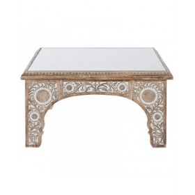 Tavolino da Caffè DKD Home Decor 81 x 81 x 45 cm Cristallo Alluminio Legno di mango