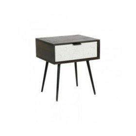 Comodino DKD Home Decor 45 x 38 x 50 cm Nero Metallo Bianco Legno di mango Wengue