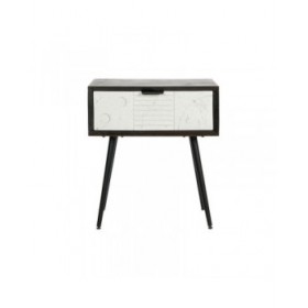 Comodino DKD Home Decor 45 x 38 x 50 cm Nero Metallo Bianco Legno di mango Wengue