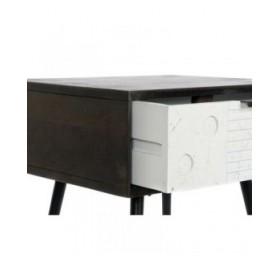 Comodino DKD Home Decor 45 x 38 x 50 cm Nero Metallo Bianco Legno di mango Wengue