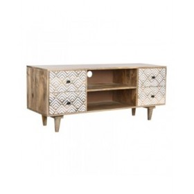Mobile TV DKD Home Decor 135 x 40 x 55 cm Naturale Bianco Legno di mango
