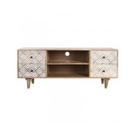 Mobile TV DKD Home Decor 135 x 40 x 55 cm Naturale Bianco Legno di mango