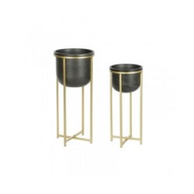 Set di vasi da fiori DKD Home Decor 28,5 x 28,5 x 65,5 cm 28 x 28 x 65 cm Nero Dorato Metallo