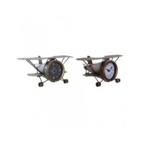 Orologio da Tavolo DKD Home Decor 35 x 21 x 14 cm Aereo Cristallo Alluminio Ferro (2 Unità)