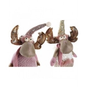 Decorazione Natalizia DKD Home Decor Bianco Rosa Dorato Renna 15 x 17 x 50 cm (2 Unità)
