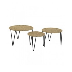Set di 3 tavoli DKD Home Decor Marrone Nero Naturale 62 x 62 x 40 cm 62 x 62 x 40,5 cm