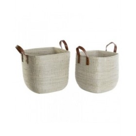 Set di Cestini DKD Home Decor Naturale Marrone Chiaro Poliuretano Erba di mare 38 x 38 x 35 cm