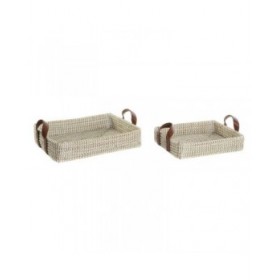 Set di Vassoi DKD Home Decor Naturale Marrone Chiaro Città 41 x 32 x 9 cm (2 Unità)