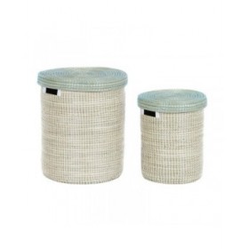 Set di Cestini DKD Home Decor Azzurro Bianco Naturale Erba di mare 44 x 44 x 51 cm