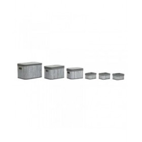 Set di Cestini DKD Home Decor Bianco Grigio Bambù Legno MDF 51 x 35 x 33 cm