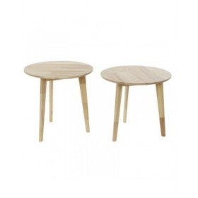 Set di 2 tavoli DKD Home Decor Bianco Naturale Legno d'albero della gomma 50 x 50 x 49,5 cm