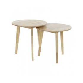 Set di 2 tavoli DKD Home Decor Bianco Naturale Legno d'albero della gomma 50 x 50 x 49,5 cm