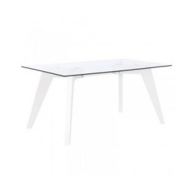 Tavolo da Pranzo DKD Home Decor Bianco Trasparente Cristallo Legno MDF 160 x 90 x 75 cm