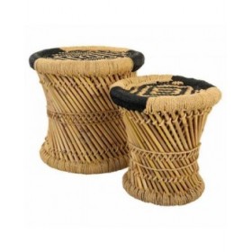 Set di sgabelli Alexandra House Living Nero Naturale Bambù Corda 38 x 38 x 38 cm 2 Pezzi