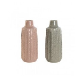 Vaso Home ESPRIT Rosa Grigio chiaro Porcellana 16 x 16 x 38 cm (2 Unità)